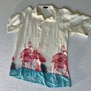 Monterey Bay Flamingo Shirt Mens XL Hawaiian Camp Shirt Tropical Button Down